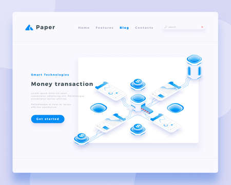 Money transaction concept landing page header template. 3d isometric vector illustration.のイラスト素材