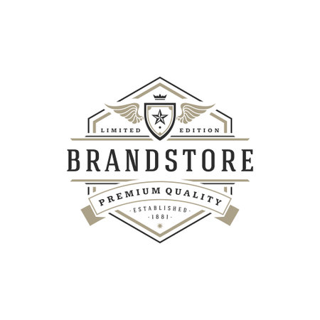 Luxury logo template vector object for logotype or badge design. Trendy vintage royal style illustration, good for fashion boutique, alcohol or hotel brand.のイラスト素材