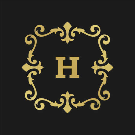 Luxury monogram template vector object for badge design. Trendy vintage royal ornament frame illustrationのイラスト素材