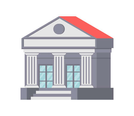 Bank building exterior with antique columns and triangle roof icon isometric vector illustration. Federal architecture financial public department institution isolated. Courthouse, government facadeのイラスト素材