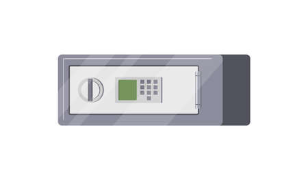 Horizontal metallic safe with digital lock display buttons isometric icon vector illustration. Banking savings protection steel secure money and treasure storage with closed door. Password combinationのイラスト素材