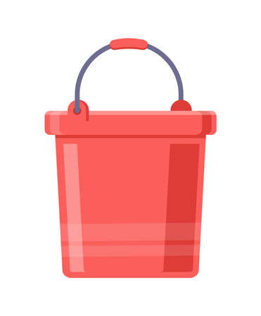 Red plastic garden bucket with handle isometric icon vector illustration. Industrial cylinder bucketful for household washing cleaning agriculture cultivation. Pail container for farming choresのイラスト素材