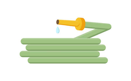 Folded garden hose with dripping water drop isometric icon vector illustration. Watering plant agriculture equipment for liquid spraying agronomy chores isolated. Hosepipe farming accessoryのイラスト素材