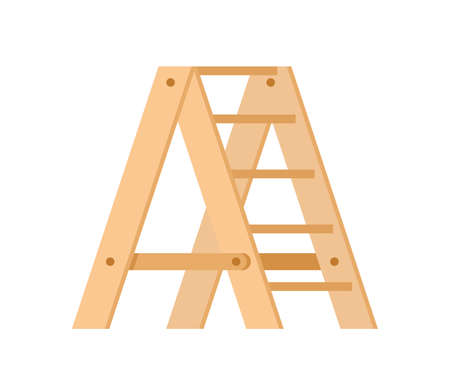 Wooden garden stepladder with steps for agricultural work isometric icon vector illustration. Portable rack horticulture inventory for comfortable climbing. Staircase construction agronomy equipmentのイラスト素材