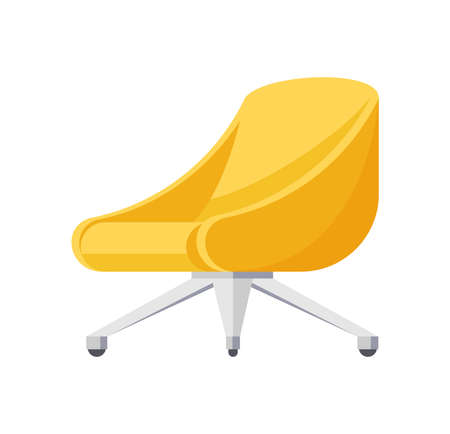 Stylish yellow armchair on wheels isometric icon vector illustration. Comfy fabric soft chair with arms for seat interior furniture isolated. Contemporary luxury design furnishing for home and officeのイラスト素材