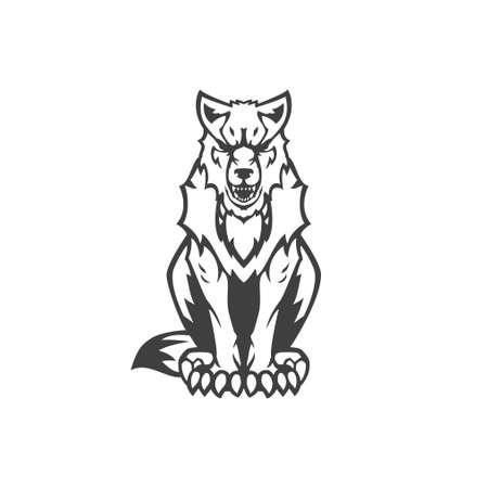 Wolf logo emblem template mascot symbol for business or shirt design. Vector vintage design element.のイラスト素材