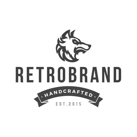 Wolf logo emblem template mascot symbol for business or shirt design. Vector vintage design element.のイラスト素材