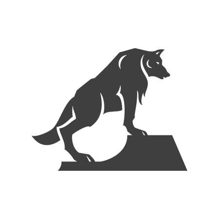 Wolf logo emblem template mascot symbol for business or shirt design. Vector vintage design element.のイラスト素材