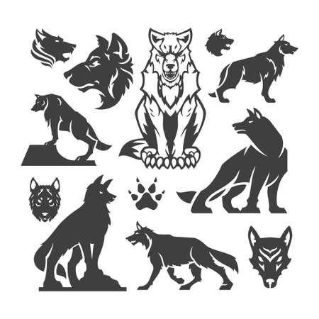 Set wolfs design elements for logo design vector illustration.のイラスト素材