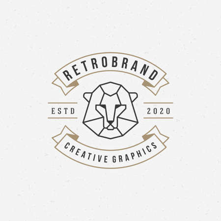 Vintage lion face line art logotype emblem symbol. Can be used for labels, badges, stickers, logos vector illustration.のイラスト素材