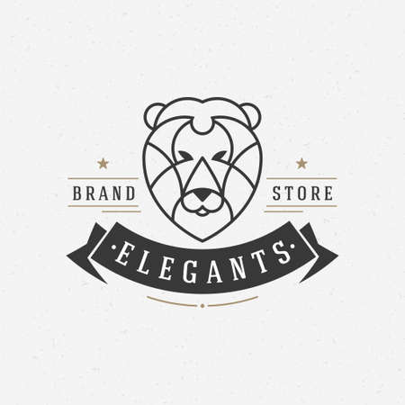 Vintage lion face line art logotype emblem symbol. Can be used for labels, badges, stickers, logos vector illustration.のイラスト素材