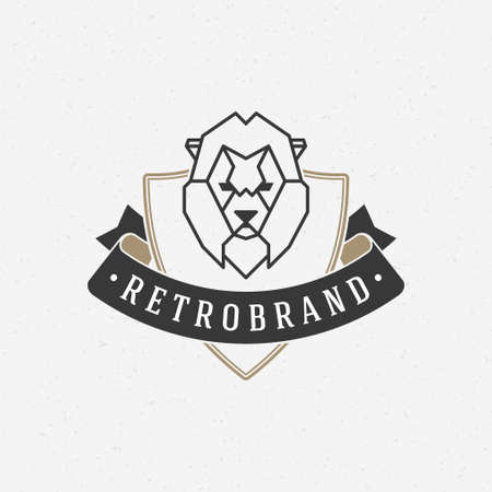 Vintage lion face line art logotype emblem symbol. Can be used for labels, badges, stickers, logos vector illustration.のイラスト素材