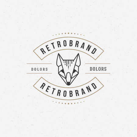Vintage fox face line art logotype emblem symbol. Can be used for labels, badges, stickers, logos vector illustration.のイラスト素材
