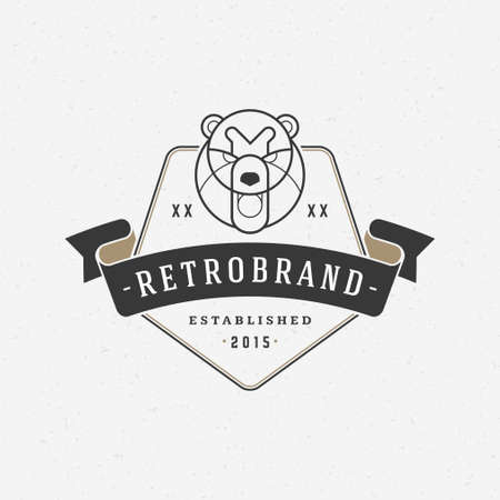 Vintage bear face line art logotype emblem symbol. Can be used for labels, badges, stickers, logos vector illustration.のイラスト素材