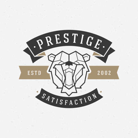 Vintage bear face line art logotype emblem symbol. Can be used for labels, badges, stickers, logos vector illustration.のイラスト素材
