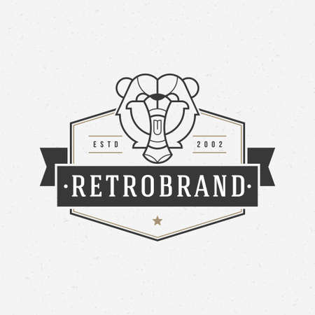 Vintage bear face line art logotype emblem symbol. Can be used for labels, badges, stickers, logos vector illustration.のイラスト素材