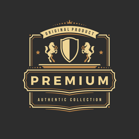 Luxury logo template vector object for logotype or badge design. Trendy vintage royal style illustration, good for fashion boutique, alcohol or hotel brand.のイラスト素材