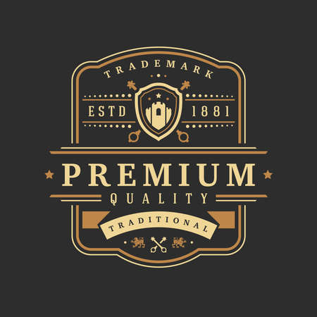 Luxury logo template vector object for logotype or badge design. Trendy vintage royal style illustration, good for fashion boutique, alcohol or hotel brand.のイラスト素材