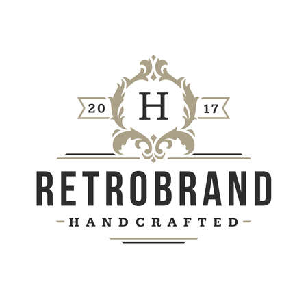 Luxury monogram logo template vector object for logotype or badge design. Trendy vintage royal ornament frame illustration, good for fashion boutique, alcohol or hotel brand.のイラスト素材
