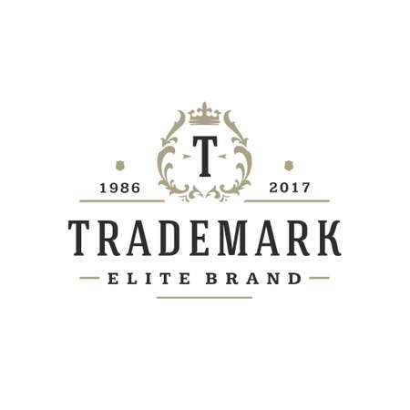 Luxury monogram logo template vector object for logotype or badge design. Trendy vintage royal ornament frame illustration, good for fashion boutique, alcohol or hotel brand.のイラスト素材