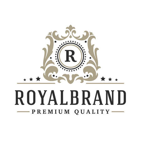 Luxury monogram logo template vector object for logotype or badge design. Trendy vintage royal ornament frame illustration, good for fashion boutique, alcohol or hotel brand.のイラスト素材