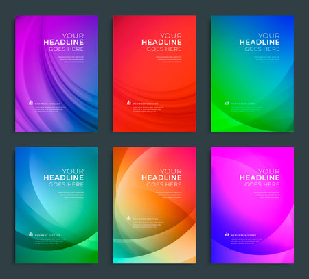 Modern abstract annual report, flyer design, brochure templates set. Vector illustration for business covers, corporate presentation banners. Colorful light lines.のイラスト素材