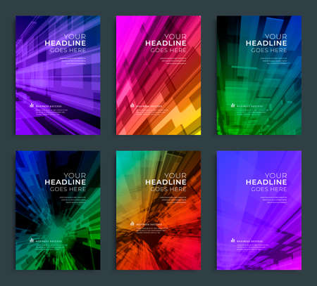 Modern abstract annual report, flyer design, brochure templates set. Vector illustration for business covers, corporate presentation banners. Geometric lines.のイラスト素材