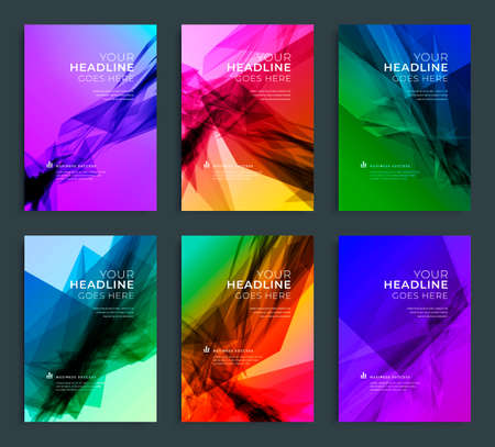 Modern abstract annual report, flyer design, brochure templates set. Vector illustration for business covers, corporate presentation banners. Geometric lines.のイラスト素材