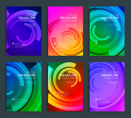 Modern abstract annual report, flyer design, brochure templates set. Vector illustration for business covers, corporate presentation banners. Geometric lines.のイラスト素材