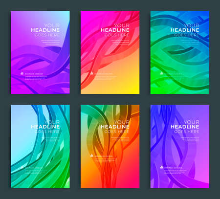 Modern abstract annual report, flyer design, brochure templates set. Vector illustration for business covers, corporate presentation banners. Geometric lines.のイラスト素材