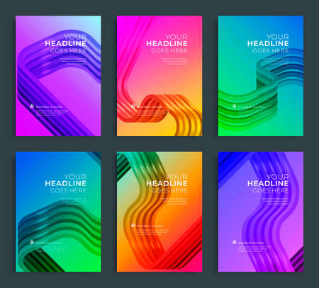 Modern abstract annual report, flyer design, brochure templates set. Vector illustration for business covers, corporate presentation banners. Geometric lines.のイラスト素材