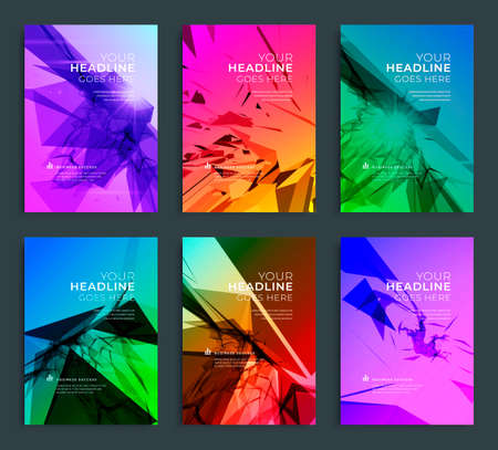 Modern abstract annual report, flyer design, brochure templates set. Vector illustration for business covers, corporate presentation banners. Geometric lines.のイラスト素材