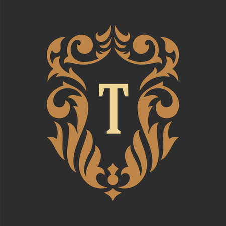 Luxury monogram logo template vector object for logotype or badge design. Trendy vintage royal ornament frame illustration, good for fashion boutique, alcohol or hotel brandのイラスト素材