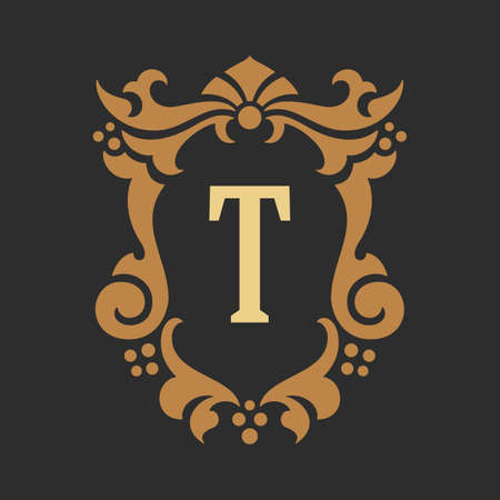 Luxury monogram logo template vector object for logotype or badge design. Trendy vintage royal ornament frame illustration, good for fashion boutique, alcohol or hotel brandのイラスト素材