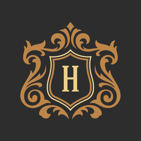 Luxury monogram logo template vector object for logotype or badge design. Trendy vintage royal ornament frame illustration, good for fashion boutique, alcohol or hotel brandのイラスト素材