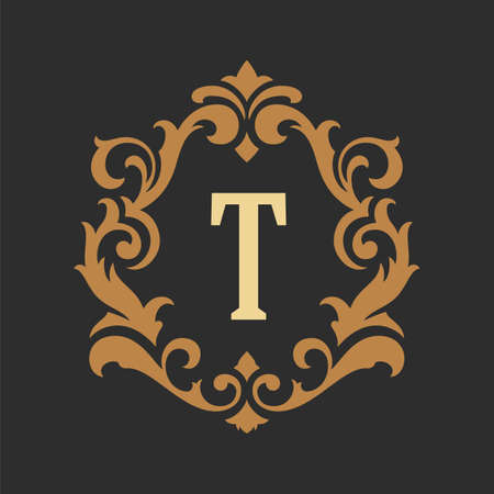 Luxury monogram logo template vector object for logotype or badge design. Trendy vintage royal ornament frame illustration, good for fashion boutique, alcohol or hotel brandのイラスト素材