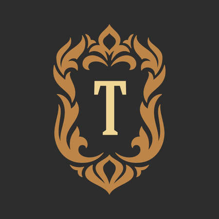 Luxury monogram logo template vector object for logotype or badge design. Trendy vintage royal ornament frame illustration, good for fashion boutique, alcohol or hotel brandのイラスト素材