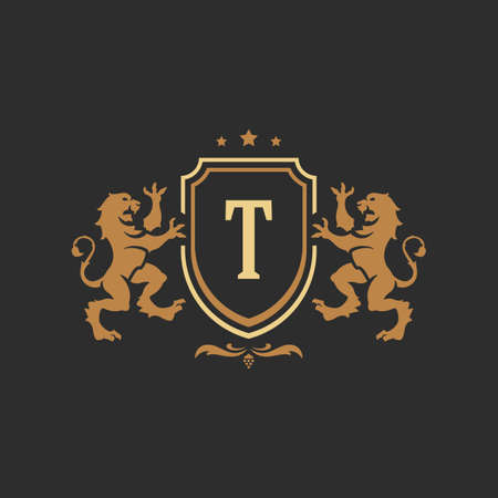 Luxury monogram logo template vector object for logotype or badge design. Trendy vintage royal ornament frame illustration, good for fashion boutique, alcohol or hotel brandのイラスト素材