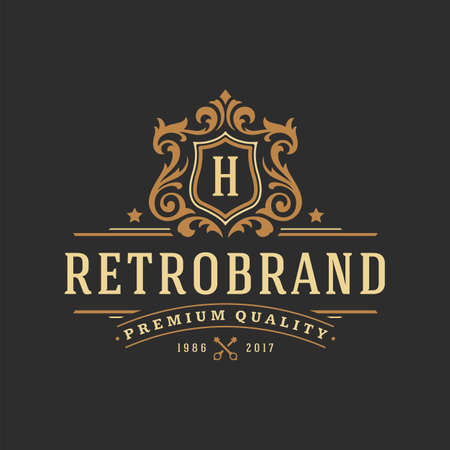 Luxury logo template vector object for logotype or badge design. Trendy vintage royal style illustration, good for fashion boutique, alcohol or hotel brandのイラスト素材
