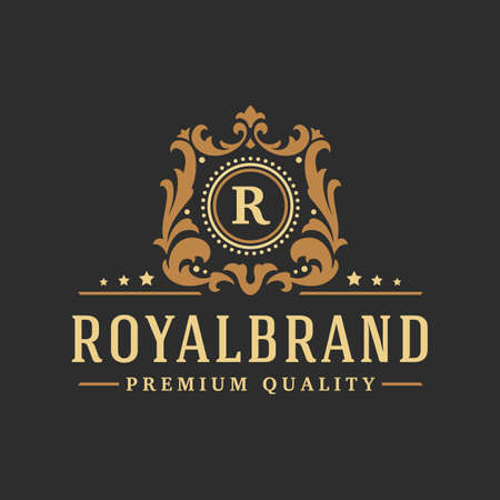 Luxury logo template vector object for logotype or badge design. Trendy vintage royal style illustration, good for fashion boutique, alcohol or hotel brandのイラスト素材