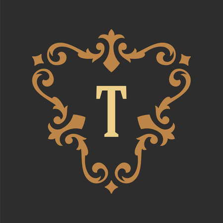 Luxury monogram logo template vector object for logotype or badge design. Trendy vintage royal ornament frame illustration, good for fashion boutique, alcohol or hotel brandのイラスト素材