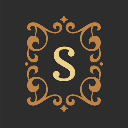 Luxury monogram logo template vector object for logotype or badge design. Trendy vintage royal ornament frame illustration, good for fashion boutique, alcohol or hotel brandのイラスト素材