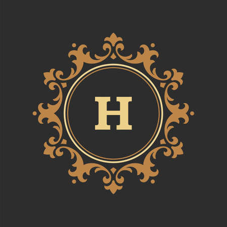 Luxury monogram logo template vector object for logotype or badge design. Trendy vintage royal ornament frame illustration, good for fashion boutique, alcohol or hotel brandのイラスト素材