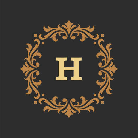 Luxury monogram logo template vector object for logotype or badge design. Trendy vintage royal ornament frame illustration, good for fashion boutique, alcohol or hotel brandのイラスト素材