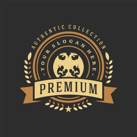 Luxury logo template vector object for logotype or badge design. Trendy vintage royal style illustration, good for fashion boutique, alcohol or hotel brandのイラスト素材
