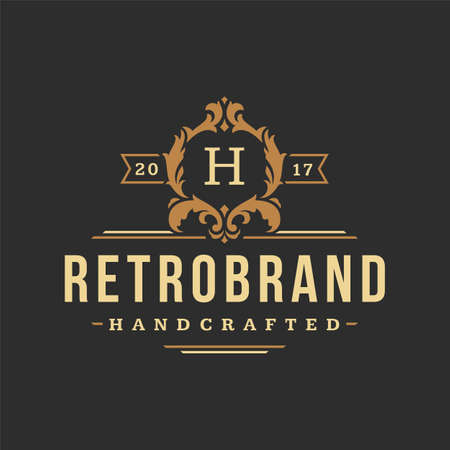 Luxury logo template vector object for logotype or badge design. Trendy vintage royal style illustration, good for fashion boutique, alcohol or hotel brandのイラスト素材