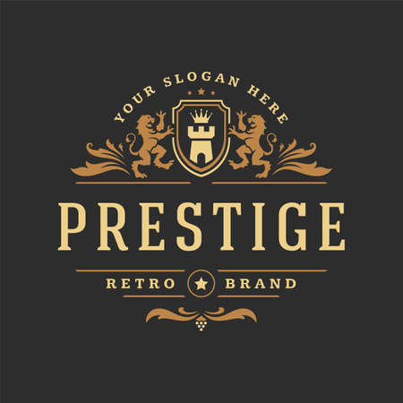 Luxury logo template vector object for logotype or badge design. Trendy vintage royal style illustration, good for fashion boutique, alcohol or hotel brandのイラスト素材