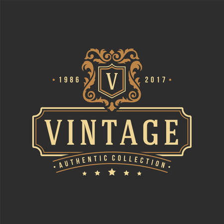 Luxury logo template vector object for logotype or badge design. Trendy vintage royal style illustration, good for fashion boutique, alcohol or hotel brandのイラスト素材
