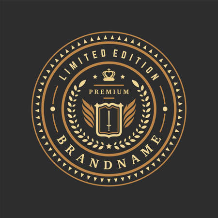 Luxury logo template vector object for logotype or badge design. Trendy vintage royal style illustration, good for fashion boutique, alcohol or hotel brandのイラスト素材