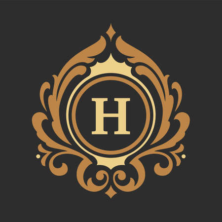 Luxury monogram logo template vector object for logotype or badge design. Trendy vintage royal ornament frame illustration, good for fashion boutique, alcohol or hotel brandのイラスト素材